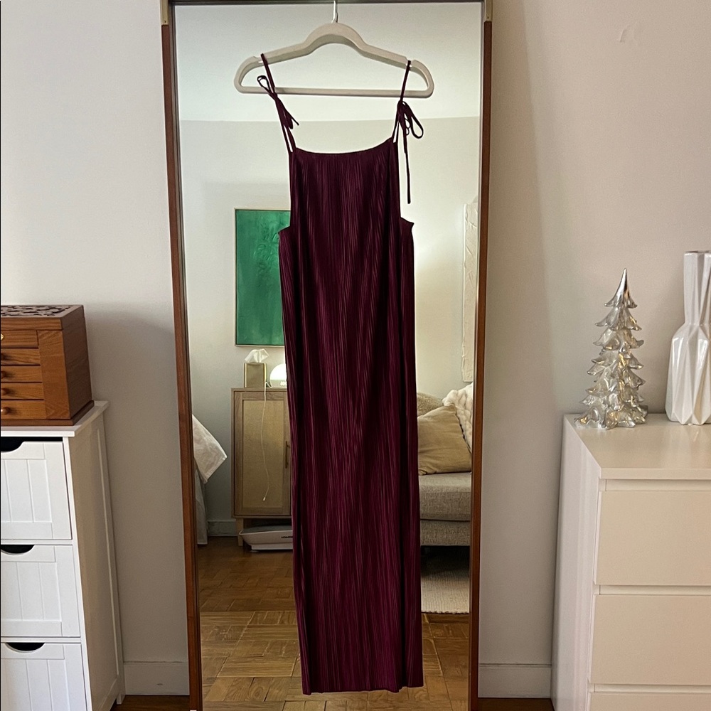 Pleated Wine Maxi Dress